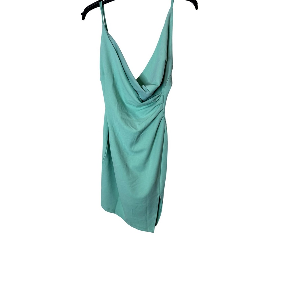NWT Hello Molly Quiet Dancer Dress Womens Large Mint Green Cowl Neck Mini Party
